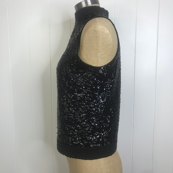 Black Sequin Beaded Tank High Neck Top with Full Zipper Closure - Picture 5 of 10